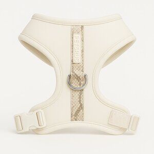 PETsRUS Premium No Pull Dog Harness 2 Leash Clips Ivory Snake Leather Neoprene